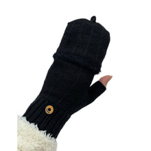 Load image into Gallery viewer, THSG1105: Black: Convertible Fingerless Gloves with Buttoned Flap
