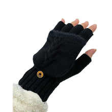 Load image into Gallery viewer, THSG1105: Black: Convertible Fingerless Gloves with Buttoned Flap
