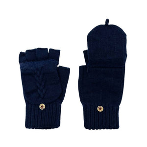 THSG1106: Navy: Convertible Fingerless Gloves with Buttoned Flap