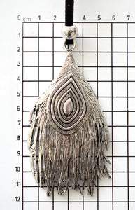 THSJ1166: Silver: Peacock Feather Pendant: Suede Leather Necklace