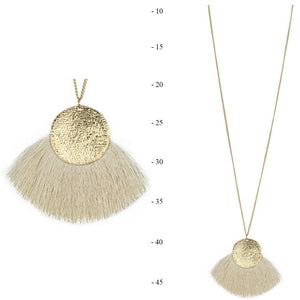 THSJ1188X: Cream : Fan Tassels Necklace