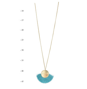 THSJ1189: Aqua Blue : Fan Tassels Necklace