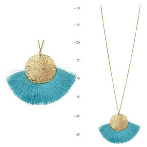 THSJ1189: Aqua Blue : Fan Tassels Necklace