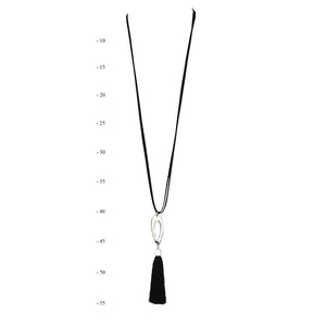 THSJ1196: Black: Oval Frame Pendant Necklace