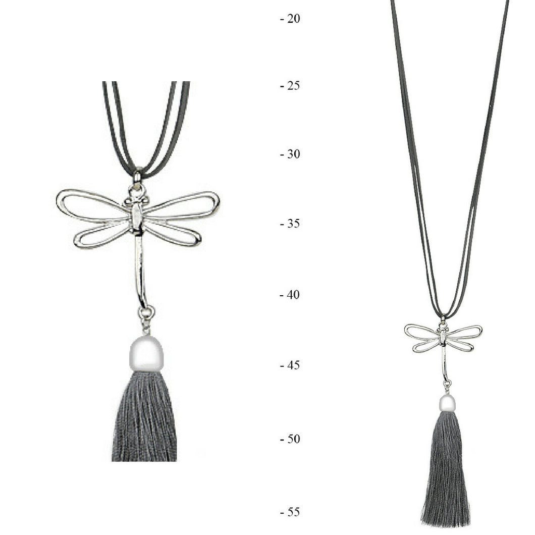 THSJ1199: Grey: Dragonfly Pendant Necklace