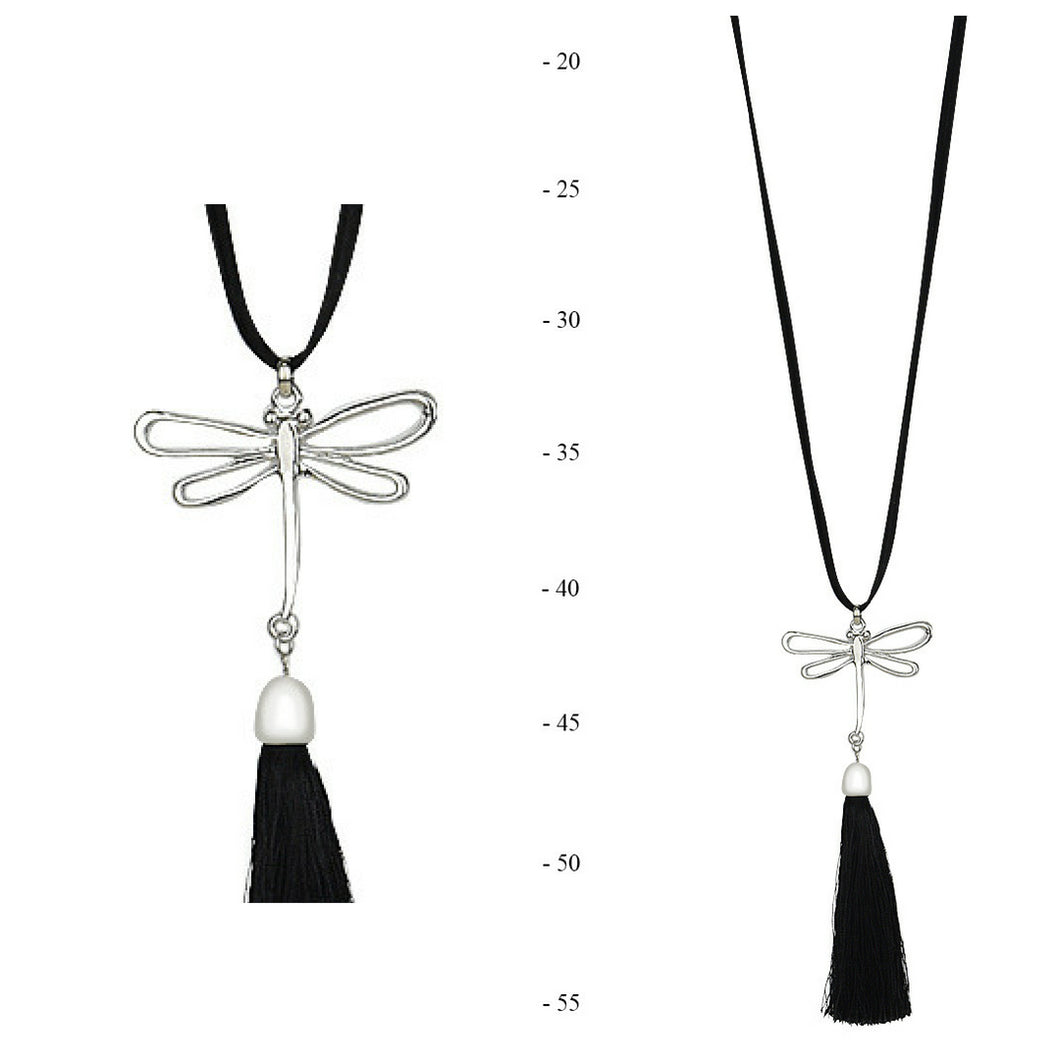 THSJ1201X:Black: Dragonfly Pendant Necklace