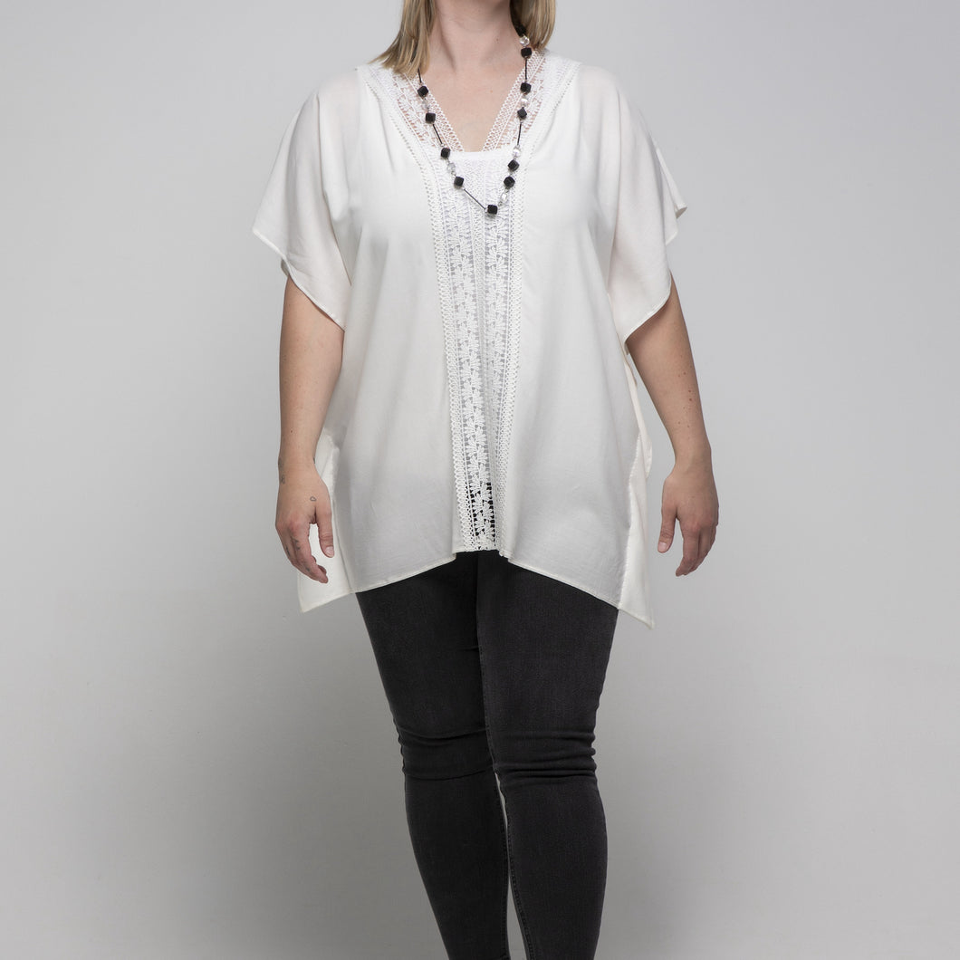 THSK1055: White: Lace Kaftan Top