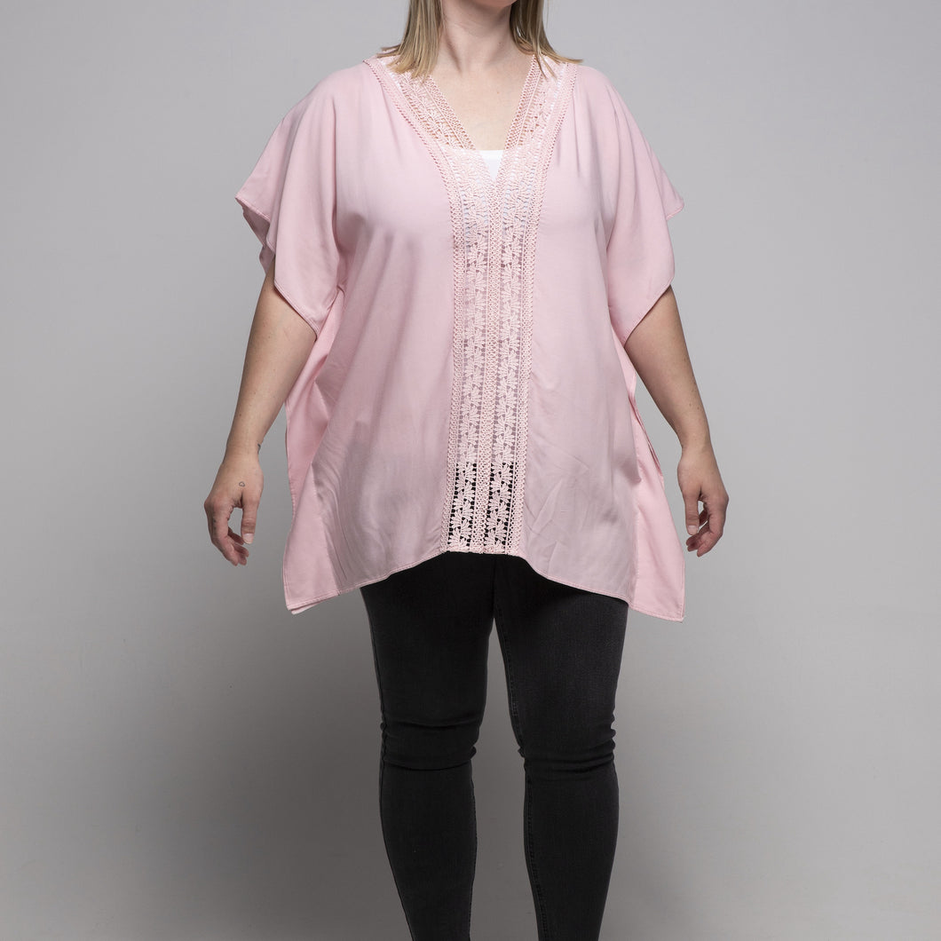 THSK1056: Sweet Pink: Lace Kaftan Top