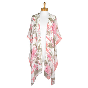 THSK1062: White: Floral Print Kimono