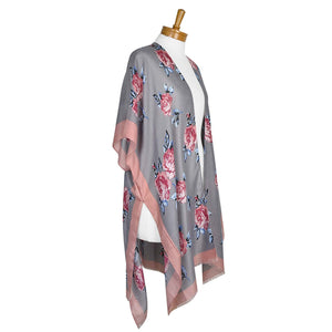 THSK1063: Grey: Floral Print Kimono