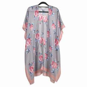 THSK1063: Grey: Floral Print Kimono