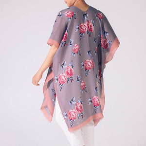 THSK1063: Grey: Floral Print Kimono