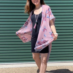 THSK1064: Pink: Floral Print Kimono