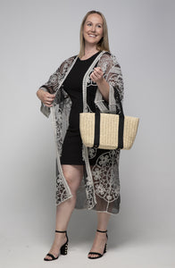 THSK1066: Black: Floral Lace Kimono