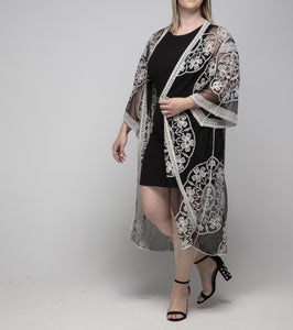 THSK1066: Black: Floral Lace Kimono