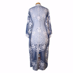 THSK1067: Navy: Floral Lace Kimono