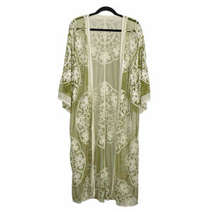 THSK1068: Olive: Floral Lace Kimono