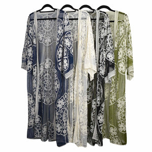 THSK1068: Olive: Floral Lace Kimono