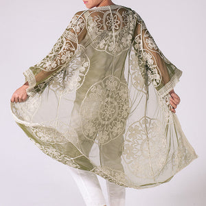 THSK1068: Olive: Floral Lace Kimono