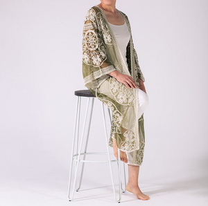 THSK1068: Olive: Floral Lace Kimono