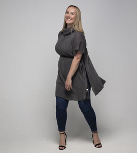 THSP1025: Grey: Cowl Neck Poncho