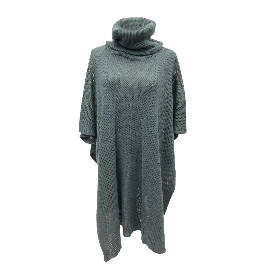 THSP1025: Grey: Cowl Neck Poncho