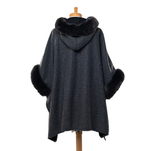 THSP1041: Dark Grey: Faux Fur Hooded Poncho