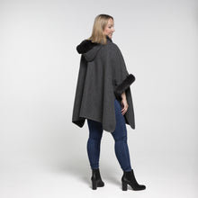 Load image into Gallery viewer, THSP1041: Dark Grey: Faux Fur Hooded Poncho
