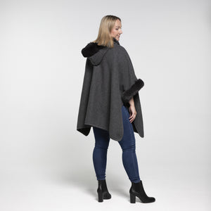 THSP1041: Dark Grey: Faux Fur Hooded Poncho