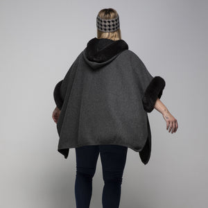 THSP1041: Dark Grey: Faux Fur Hooded Poncho