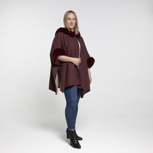 THSP1042: Burgundy: Faux Fur Hooded Poncho