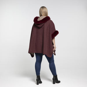 THSP1042: Burgundy: Faux Fur Hooded Poncho