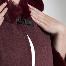 Load image into Gallery viewer, THSP1042: Burgundy: Faux Fur Hooded Poncho
