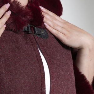 THSP1042: Burgundy: Faux Fur Hooded Poncho