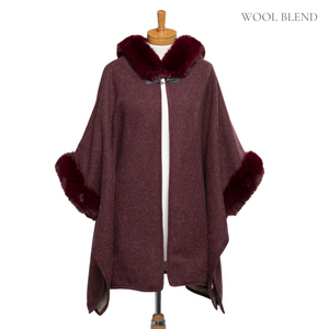 THSP1042: Burgundy: Faux Fur Hooded Poncho