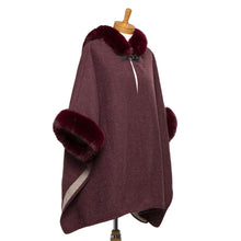 Load image into Gallery viewer, THSP1042: Burgundy: Faux Fur Hooded Poncho
