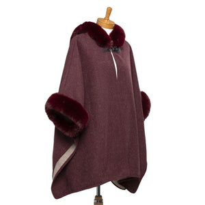 THSP1042: Burgundy: Faux Fur Hooded Poncho