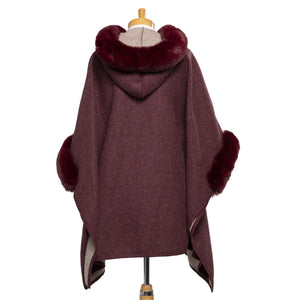 THSP1042: Burgundy: Faux Fur Hooded Poncho