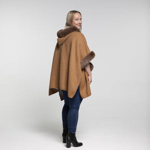 THSP1043: Camel: Faux Fur Plain Sleeve Cape Coat