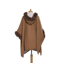 Load image into Gallery viewer, THSP1043: Camel: Faux Fur Plain Sleeve Cape Coat
