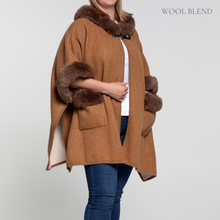 Load image into Gallery viewer, THSP1043: Camel: Faux Fur Plain Sleeve Cape Coat
