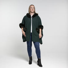 Load image into Gallery viewer, THSP1044: Green: Faux Fur Plain Sleeve Cape Coat
