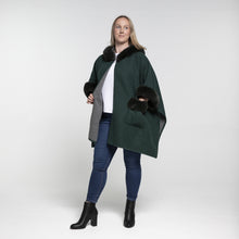 Load image into Gallery viewer, THSP1044: Green: Faux Fur Plain Sleeve Cape Coat
