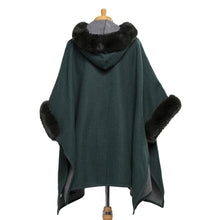 Load image into Gallery viewer, THSP1044: Green: Faux Fur Plain Sleeve Cape Coat
