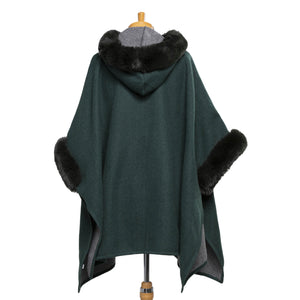 THSP1044: Green: Faux Fur Plain Sleeve Cape Coat