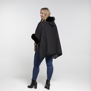 THSP1045: Black: Faux Fur Plain Sleeve Cape Coat