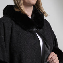 Load image into Gallery viewer, THSP1045: Black: Faux Fur Plain Sleeve Cape Coat
