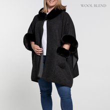 Load image into Gallery viewer, THSP1045: Black: Faux Fur Plain Sleeve Cape Coat
