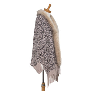 THSP1048: Mushroom: Faux Fur Leopard Sleeve Cape Wrap