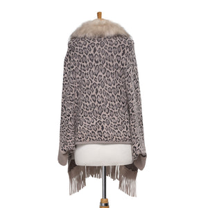 THSP1048: Mushroom: Faux Fur Leopard Sleeve Cape Wrap